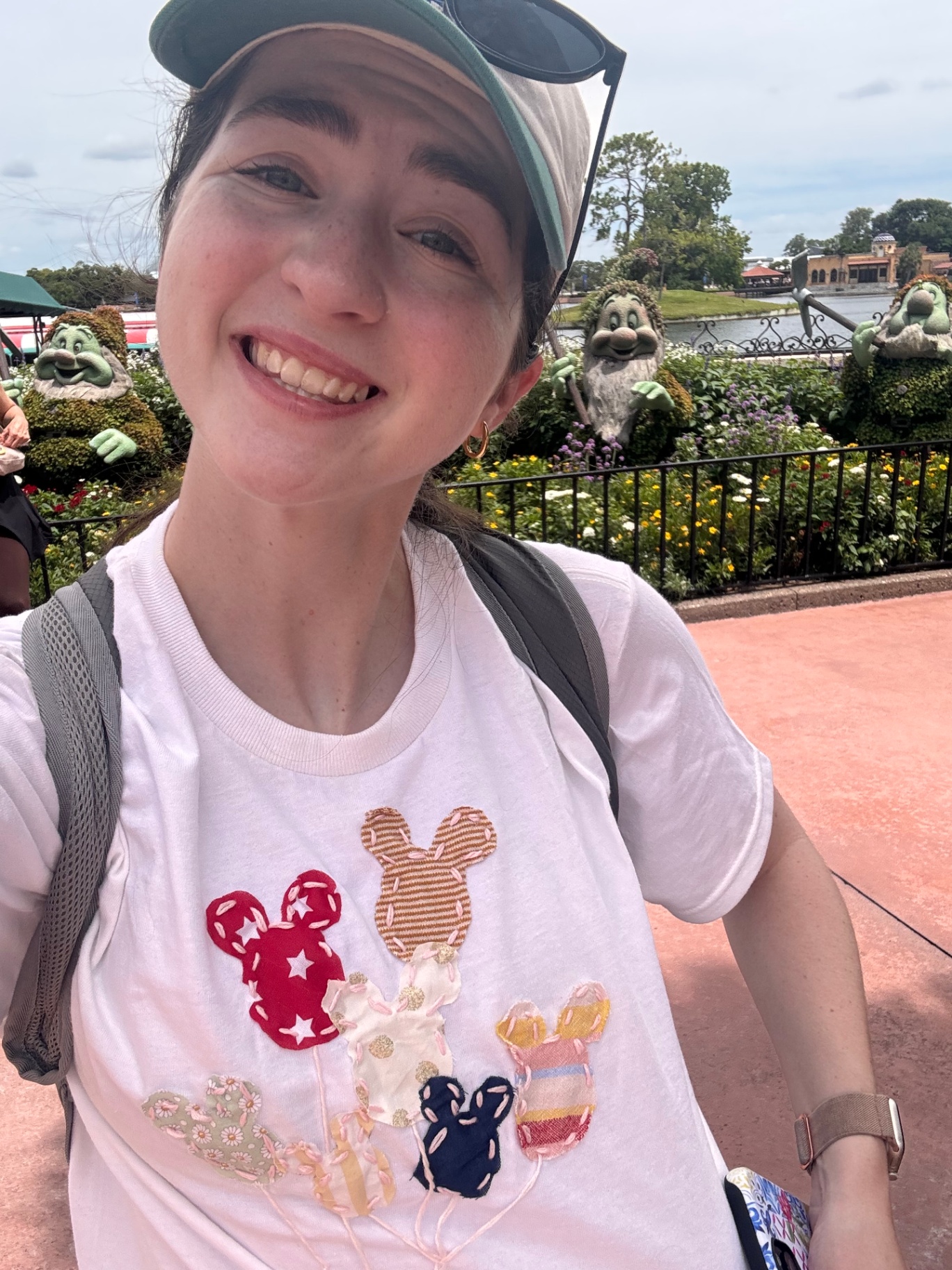 Hardin daughter in handmade Mickey-balloon t-shirt at Epcot